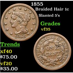 1855 Braided Hair Large Cent 1c Grades vf++