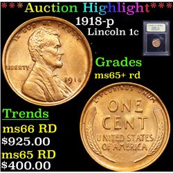 ***Auction Highlight*** 1918-p Lincoln Cent 1c Graded Gem+ Unc RD By USCG (fc)