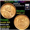 Image 1 : ***Auction Highlight*** 1918-p Lincoln Cent 1c Graded Gem+ Unc RD By USCG (fc)