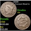Image 1 : 1829 Coronet Head Large Cent 1c Grades f+