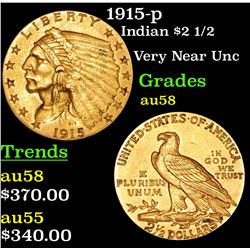 1915-p Gold Indian Quarter Eagle $2 1/2 Grades Choice AU/BU Slider