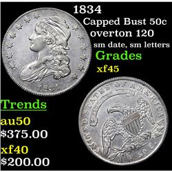 1834 Capped Bust Half Dollar 50c Grades xf+