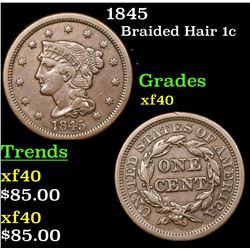 1845 Braided Hair Large Cent 1c Grades xf