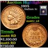 Image 1 : ***Auction Highlight*** 1905 Indian Cent 1c Graded Gem+ Unc RD By USCG (fc)