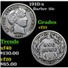 Image 1 : 1910-s Barber Dime 10c Grades vf+
