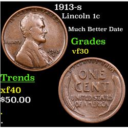 1913-s Lincoln Cent 1c Grades vf++