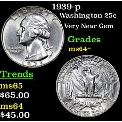 1939-p Washington Quarter 25c Grades Choice+ Unc