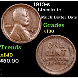 1913-s Lincoln Cent 1c Grades vf++