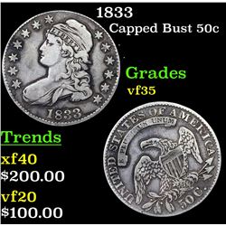 1833 Capped Bust Half Dollar 50c Grades vf++