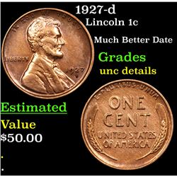 1927-d Lincoln Cent 1c Grades Unc Details