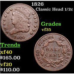 1826 Classic Head half cent 1/2c Grades vf++