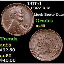 1917-d Lincoln Cent 1c Grades Choice AU