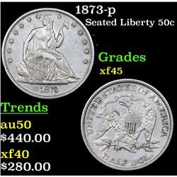 1873-p Seated Half Dollar 50c Grades xf+