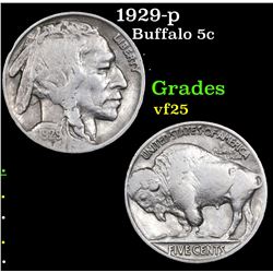 1929-p Buffalo Nickel 5c Grades vf+