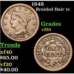 1848 Braided Hair Large Cent 1c Grades vf++