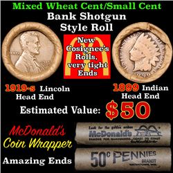 Mixed small cents 1c orig shotgun roll, 1919-s Wheat Cent, 1899 Indian Cent other end