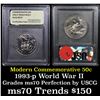 Image 1 : 1991-1995-P WWII Modern Commem Half Dollar 50c Grades ms70, Perfection