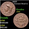 Image 1 : 1837 Coronet Head Large Cent 1c Grades vf+