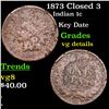 Image 1 : 1873 Closed 3 Indian Cent 1c Grades vg details
