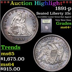 ***Auction Highlight*** 1891-p Seated Liberty Quarter 25c Graded Choice+ Unc By USCG (fc)