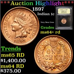 ***Auction Highlight*** 1897 Indian Cent 1c Graded Choice+ Unc RD By USCG (fc)