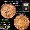 Image 1 : ***Auction Highlight*** 1897 Indian Cent 1c Graded Choice+ Unc RD By USCG (fc)
