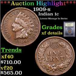 ***Auction Highlight*** 1909-s Indian Cent 1c Graded xf details By USCG (fc)