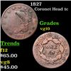 Image 1 : 1827 Coronet Head Large Cent 1c Grades vg+