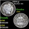 Image 1 : 1894-p Barber Dime 10c Grades vf+