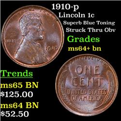1910-p Lincoln Cent 1c Grades Choice+ Unc BN