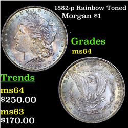 1882-p Rainbow Toned Morgan Dollar $1 Grades Choice Unc