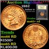 Image 1 : ***Auction Highlight*** 1882 Indian Cent 1c Graded Gem+ Unc RD By USCG (fc)