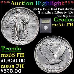 ***Auction Highlight*** 1920-p Full Head Full Rivets Standing Liberty Quarter 25c Graded Choice Unc+