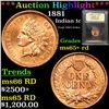 Image 1 : ***Auction Highlight*** 1881 Indian Cent 1c Graded Gem+ Unc RD By USCG (fc)