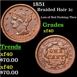 1851 Braided Hair Large Cent 1c Grades xf