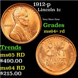 1912-p Lincoln Cent 1c Grades Choice+ Unc RD