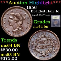 ***Auction Highlight*** 1856 Braided Hair Large Cent 1c Graded Choice Unc BN By USCG (fc)