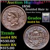 Image 1 : ***Auction Highlight*** 1856 Braided Hair Large Cent 1c Graded Choice Unc BN By USCG (fc)
