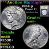 Image 1 : ***Auction Highlight*** 1934-p Peace Dollar $1 Graded GEM+ Unc By USCG (fc)