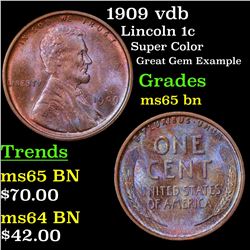 1909 vdb Lincoln Cent 1c Grades GEM Unc BN