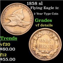 1858 sl Flying Eagle Cent 1c Grades vf details