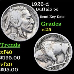 1926-d Buffalo Nickel 5c Grades vf+