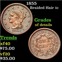 1855 Braided Hair Large Cent 1c Grades xf details