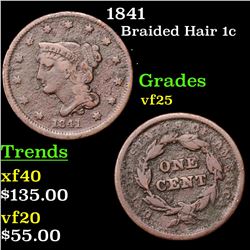 1841 Braided Hair Large Cent 1c Grades vf+