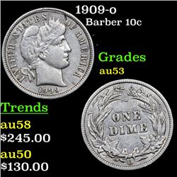 1909-o Barber Dime 10c Grades Select AU