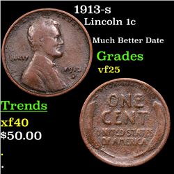 1913-s Lincoln Cent 1c Grades vf+