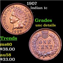 1907 Indian Cent 1c Grades Unc Details