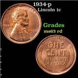 1934-p Lincoln Cent 1c Grades Select Unc RD