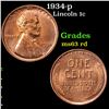 Image 1 : 1934-p Lincoln Cent 1c Grades Select Unc RD
