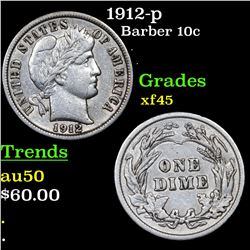 1912-p Barber Dime 10c Grades xf+
